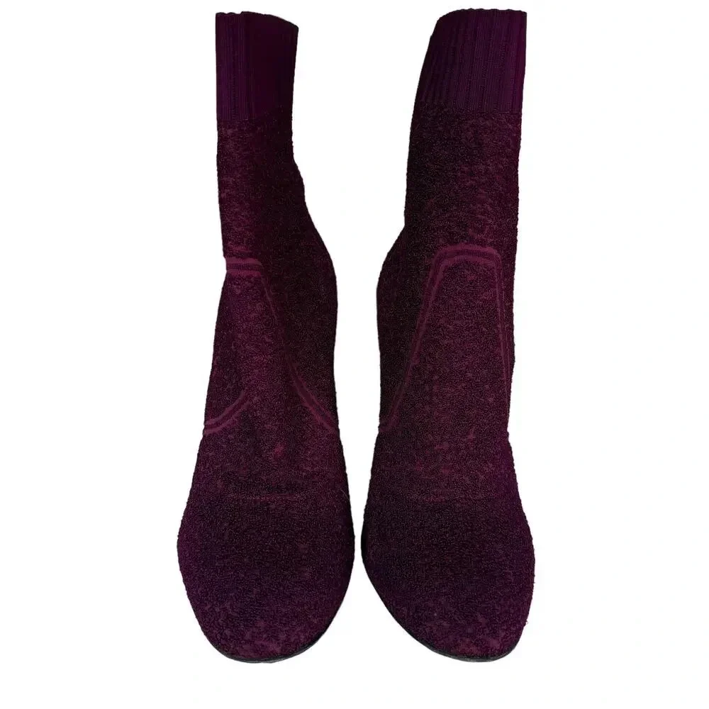 Gianvito Rossi Milano Isa Knit Boucle Boots Color Prune Size 40 US SIze 10
